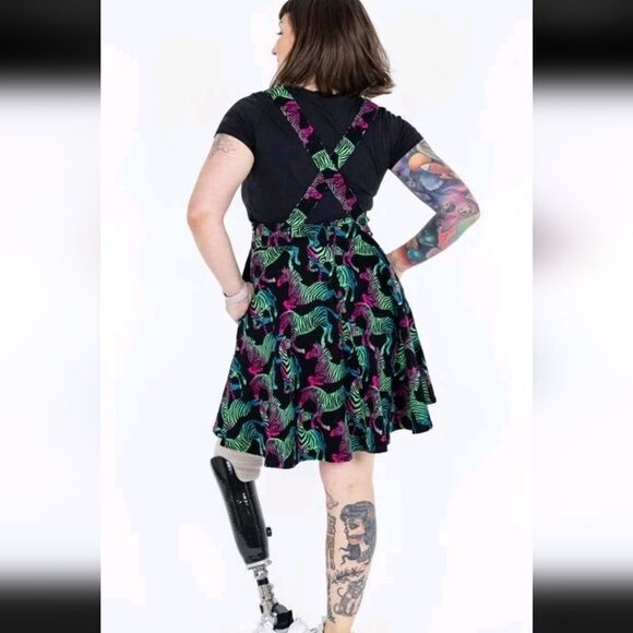 NWT Run and Fly Pinafore Dress Rainbow Zebra Print Flared Womens 12 Quirky Retro - Picture 2 of 11